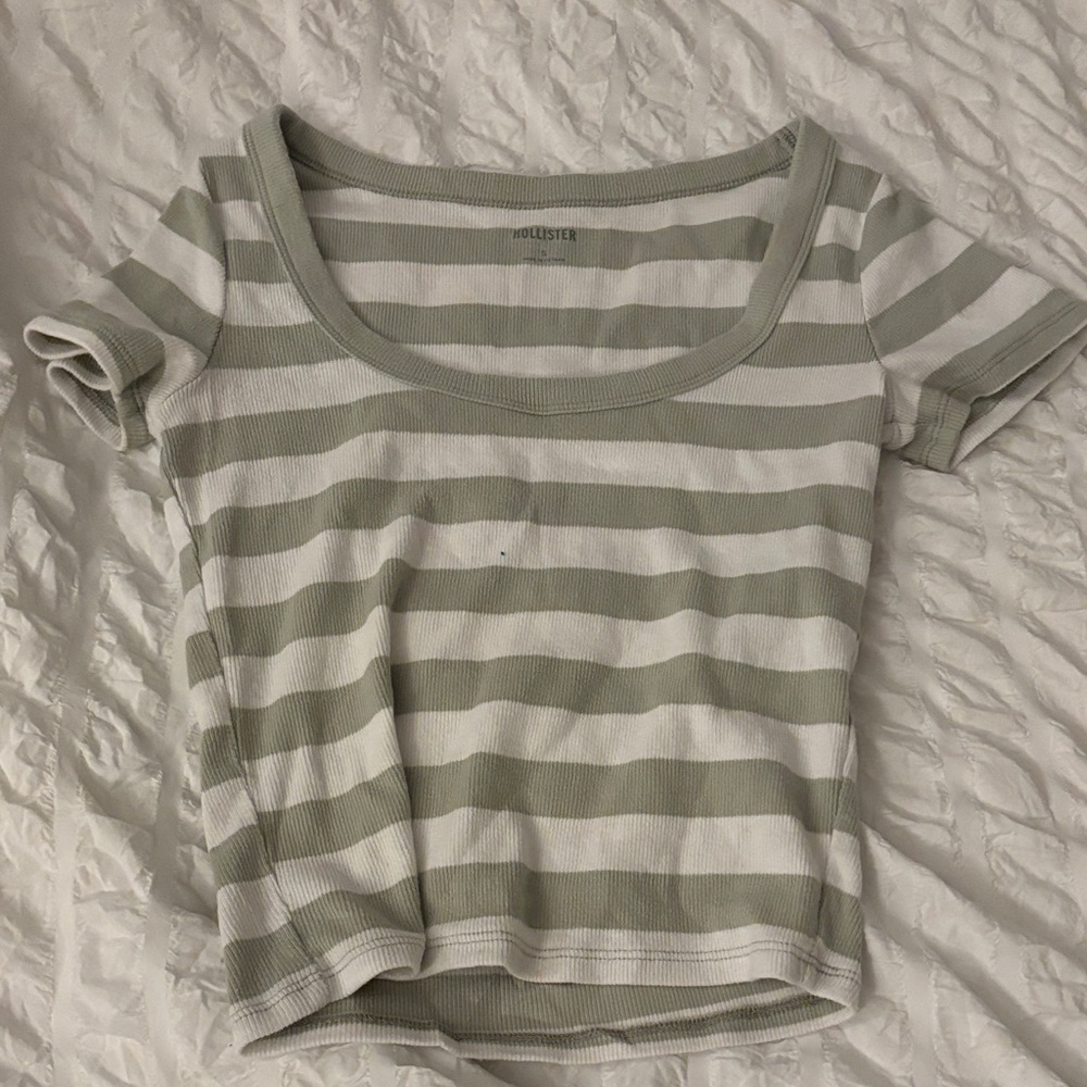 Hollister Women's scoop neck Green and White Striped Tee